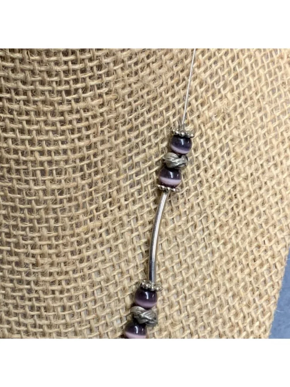 Retro Moonstone Necklace 15 In As Is Purple Silver Beads Tubes Retro Boho